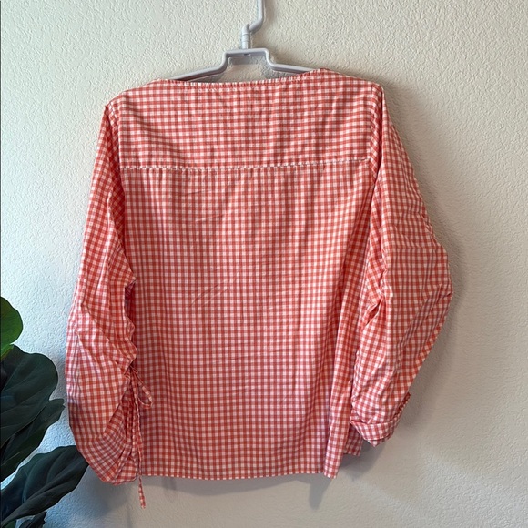 GAP boat neck pink and white Gingham Blouse with drawstring sleeves Medium - Picture 5 of 5